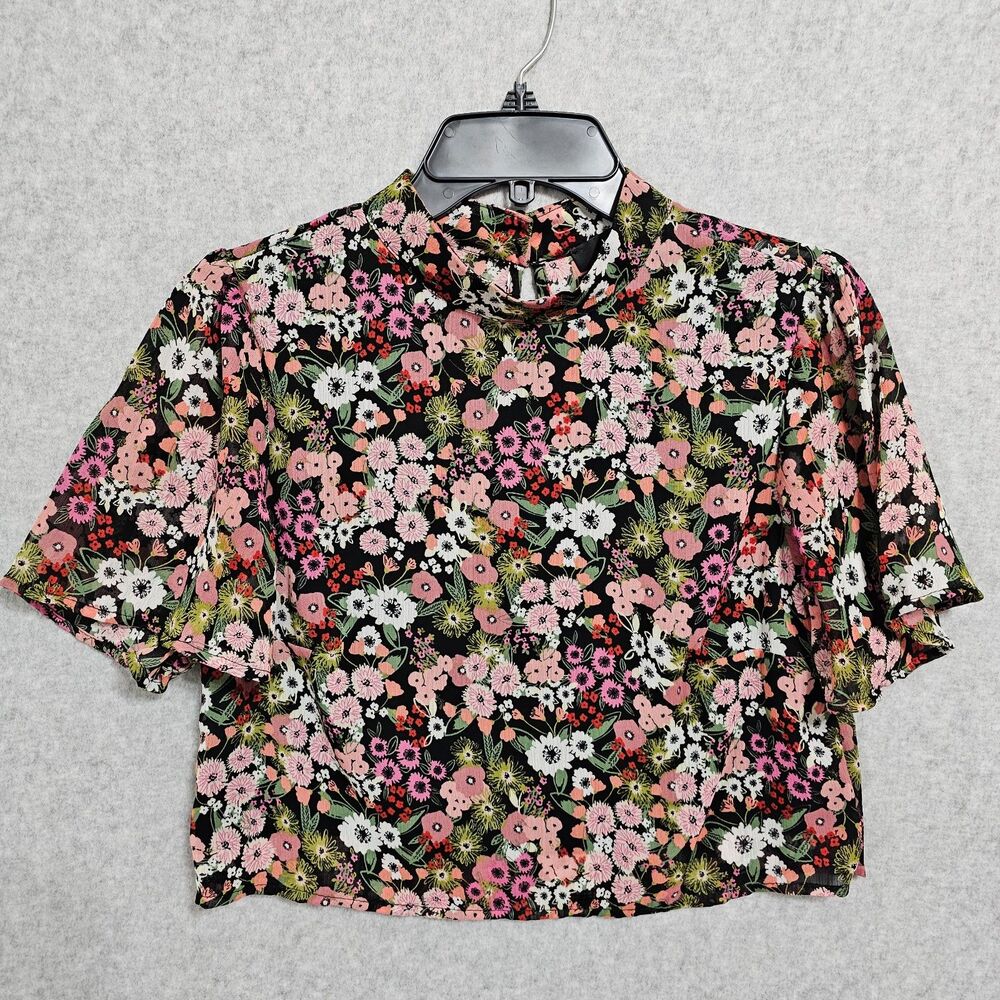 Lulus Crop Top Size XS Womens Floral Short Sleeve Sheer Back Blouse